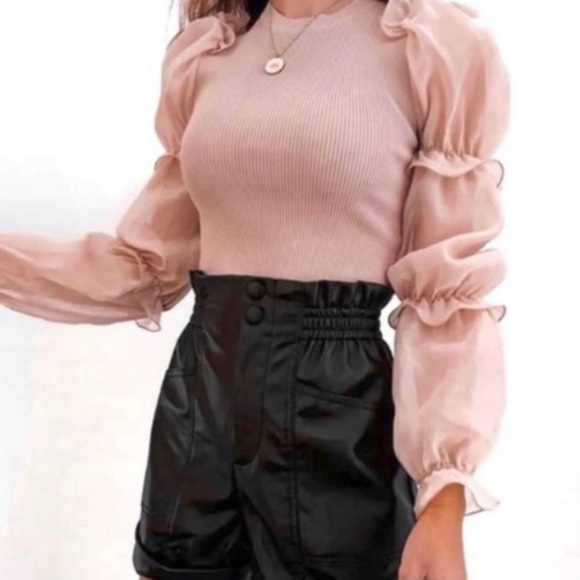 Zara Tops - Zara Organza Sleeve Rib Knit Top